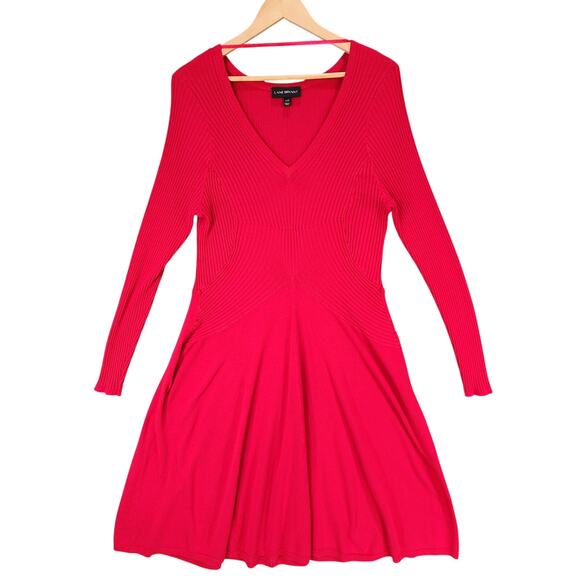 Lane Bryant Sweater Dress‎ 18/20 Women Fit Flare Red Long Sleeve Slimming Modest - Picture 1 of 8